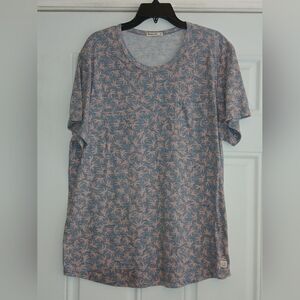 Marine Layer Gray & Pink Palm Tree Print Crew Neck Short Sleeve T Shirt XL